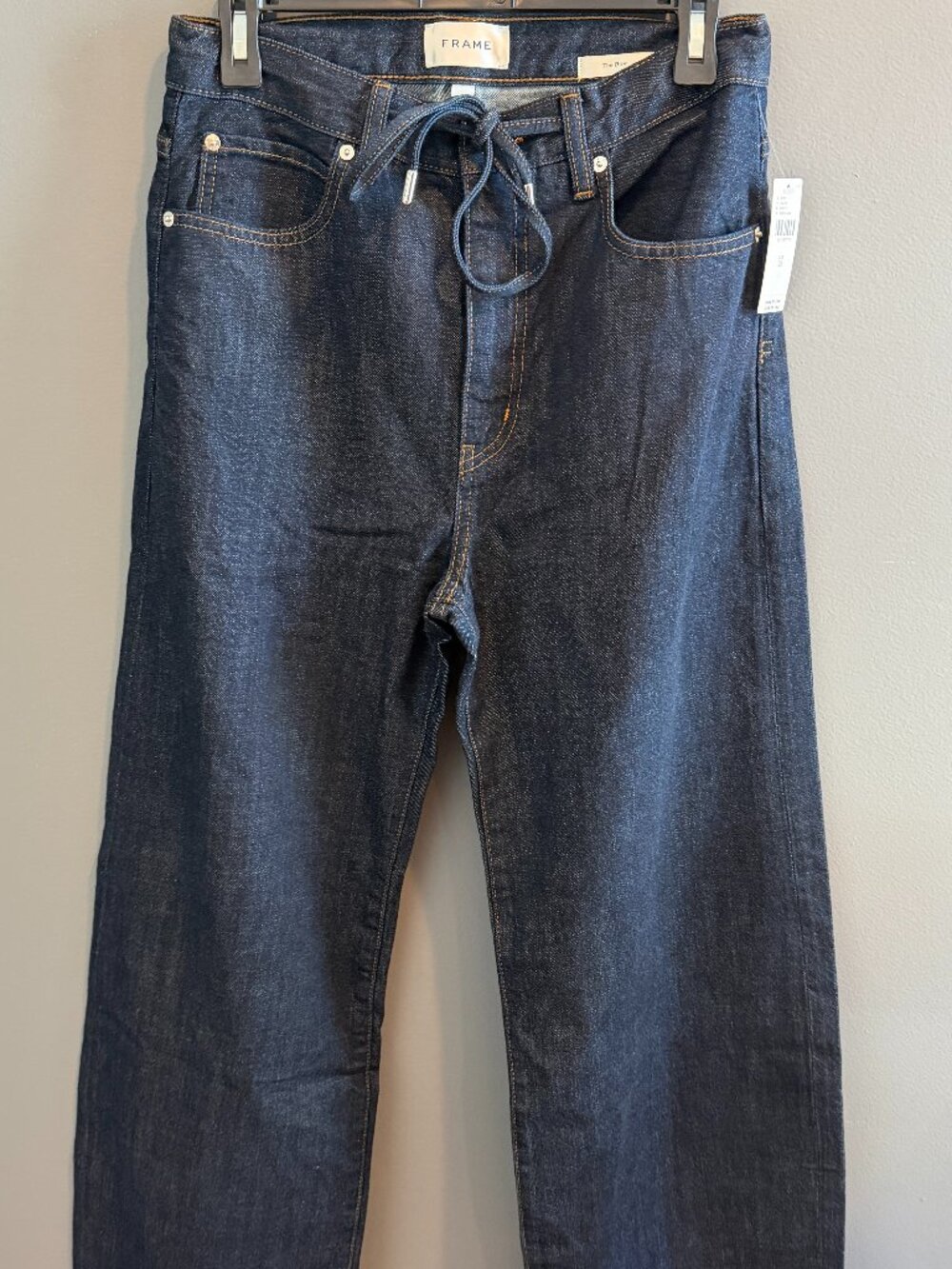 FRAME The Off Duty Drawstring Bow High Rise Jeans in Rinse 26